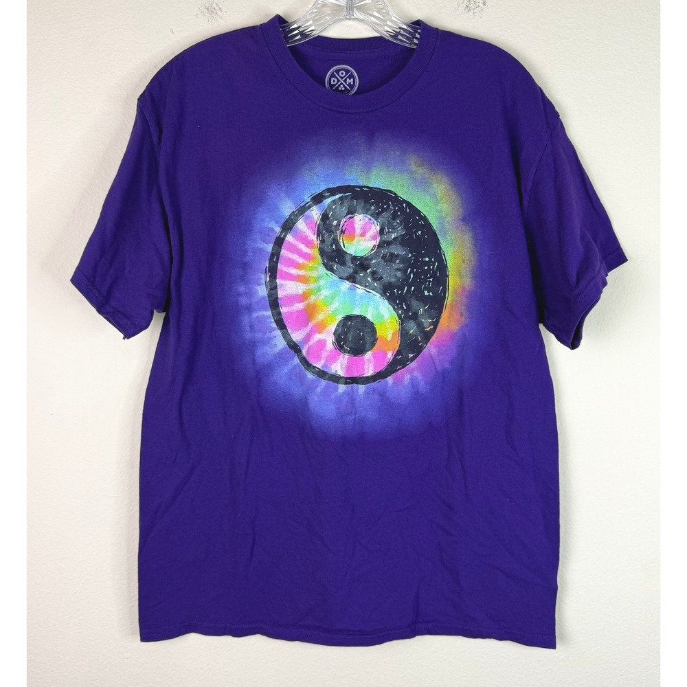 DOM T-Shirt Mens Large Purple Yin Yang Tie Dye Galaxy Graphic Short Sleeve Tee